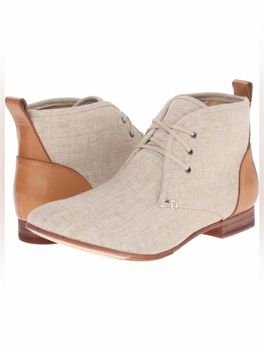 SEBAGO 7 Hutton Chukka Cream Linen Tan Leather Handcrafted Lace Ankle Booties